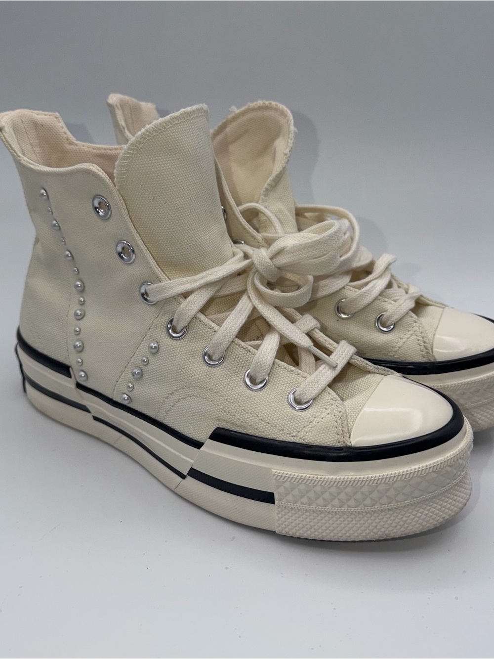 Used Converse Chuck 70 Plus High Gems Pearl Platform Sneakers White Women's 7